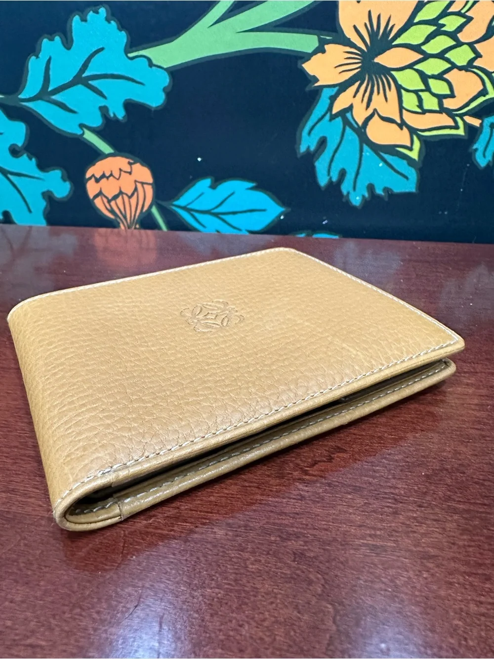 Loewe French Layout Unisex Camel Leather Money Clip Wallet Made in Spain